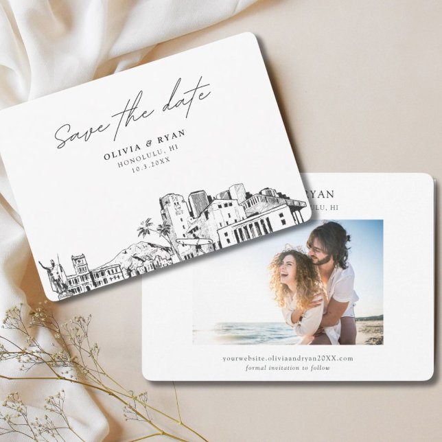 Convites Honolulu Wedding Modern Salvar Data (Honolulu Wedding Modern Save the Date Invitation)
