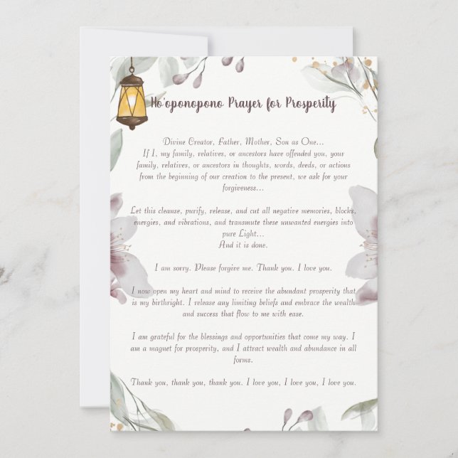 Convites Ho'oponopono Prayer para a Prosperidade (Frente)