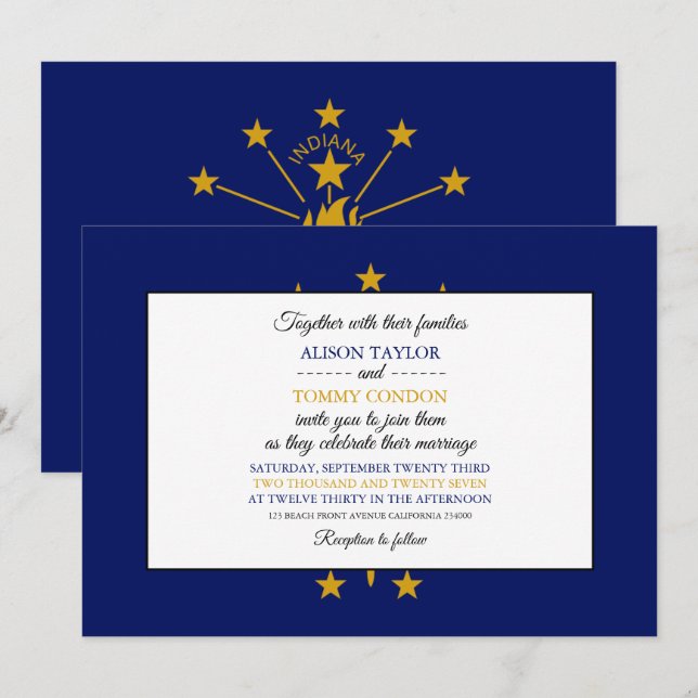Convites Hoosier Flag, Flag of Indiana Wedding (Frente/Verso)