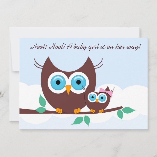 Convites Hoot! Hoot! Uma menina está a caminho! (Frente)