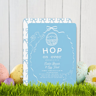 Convites Hop on Over Blue Bow Bunny Easter Brunch