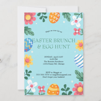 Convites Hop on Over Easter Brunch Egg Hunt Bunny Floral