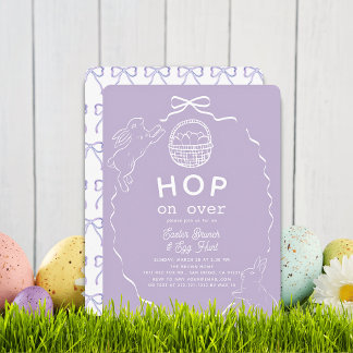 Convites Hop on Over Lavender Bow Bunny Easter Brunch