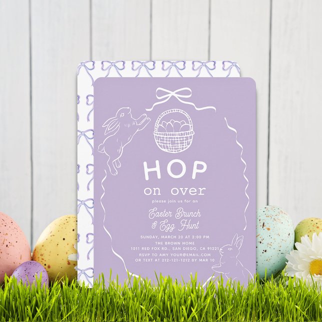 Convites Hop on Over Lavender Bow Bunny Easter Brunch (Criador carregado)