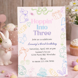Convites Hoppin’ Into Three Birthday Invitation – Bunny 3rd