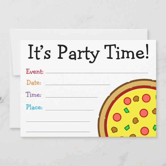 Convites Hora da Festa! Aniversário da Pizza Ilustrada (Frente)