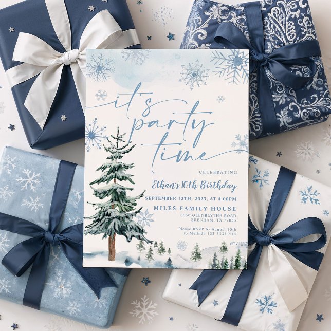 Convites Hora da festa do inverno, aniversário azul de inve (Criador carregado)