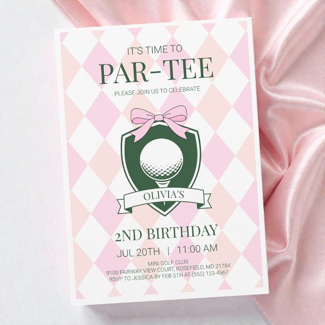 Convites Hora da Festa Par-Tee Garotas Pink Golf Festa de 2 (Time to Par-Tee Pink Girls Golf 2nd Birthday Party Invitation)