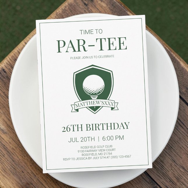 Convites Hora da Festa Par-Tee Green Golf de 26 Anos (Time to Par-Tee Green Golf 26th Birthday Party Invitation)