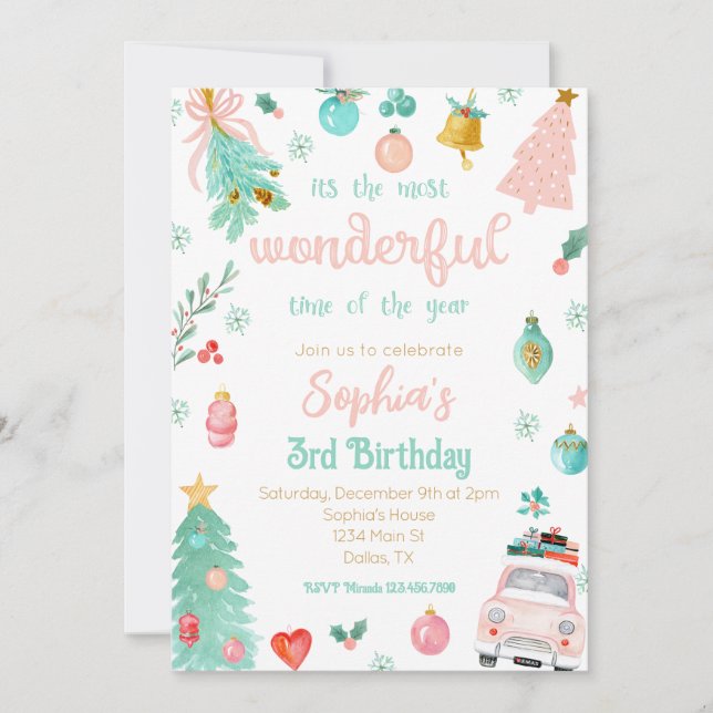 Convites Hora de Aniversário do Ano Rosa Mais Maravilhosa (Frente)