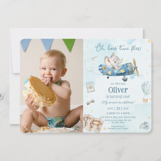 Convites Hora de Aventura de Avião Elefante Cujo Curso Voa  (Frente)