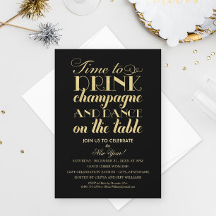 Convites Hora de Beber Champanhe Citação de Ano Novo Festa