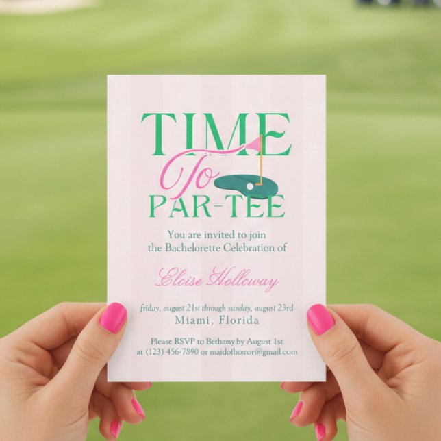 Convites Hora de se Divertir no Golfe Tema de Despedida de  (Time to Par-Tee Fun Golf Themed Bachelorette Invitation)