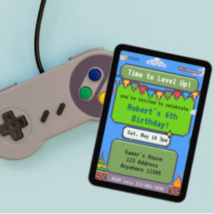 Convites Hora de Subir de Nível Aniversário do Pixel Gamer