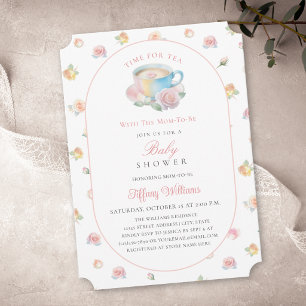 Convites Hora do Chá Chuveirinho de Bebê Floral Rosa Elegan