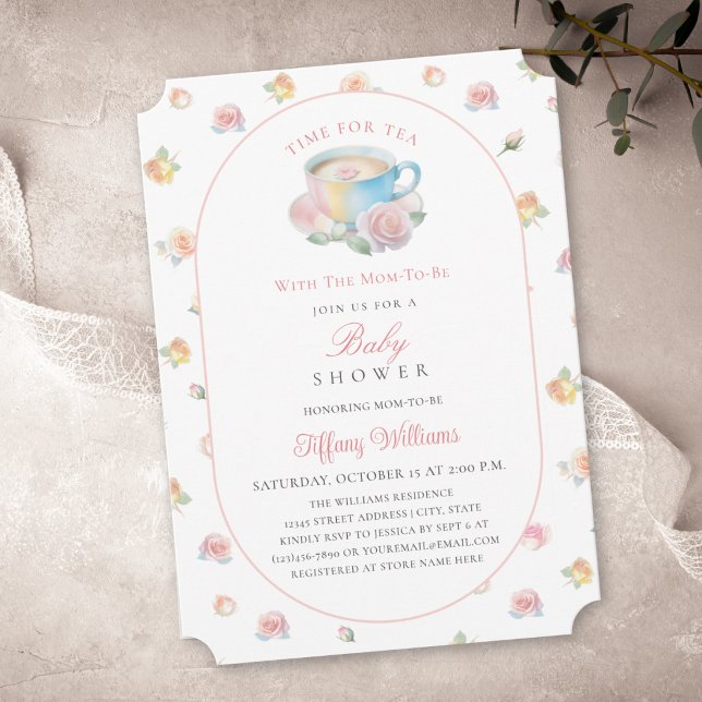 Convites Hora do Chá Chuveirinho de Bebê Floral Rosa Elegan (Criador carregado)