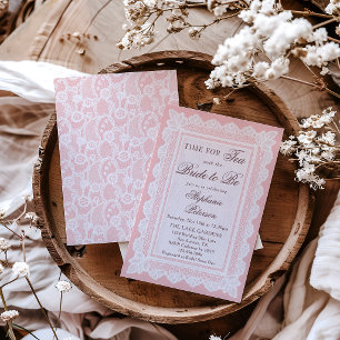 Convites Hora do Chá Festa de Chá com Renda Rosa Chá de Noi