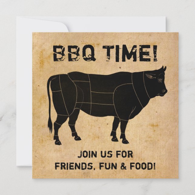 Convites Hora do CHURRASCO! (fundo de papel em apuros) (Frente)