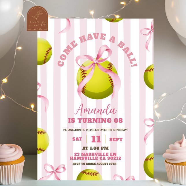 Convites Hora do jogo de aniversário de softball da garota  (Criador carregado)