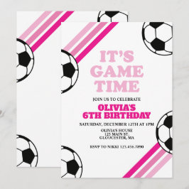 Convites Hora do Jogo de Futebol Faixa Rosa Aniversário