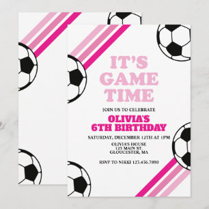 Convites Hora do Jogo de Futebol Faixa Rosa Aniversário