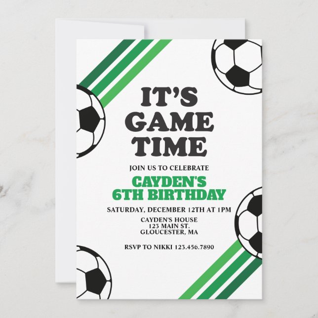 Convites Hora do Jogo de Futebol Listras Verdes Aniversário (Frente)