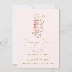 Convites Hora do Tea Pink Chinoiserie Chá de panela Party