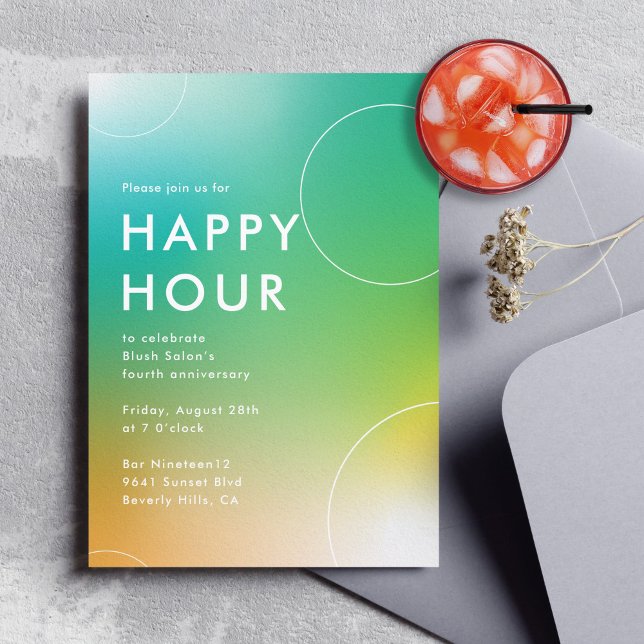 Convites Hora feliz do gradiente moderno (verde) (happy hour invitation for business events)