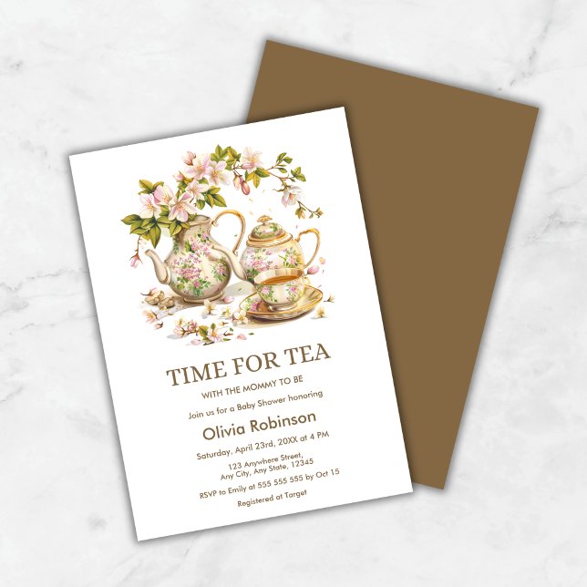 Convites Hora Floral do Bule para o Chá de fraldas de Chá (Floral Teapot Time for Tea Baby Shower Invitation )