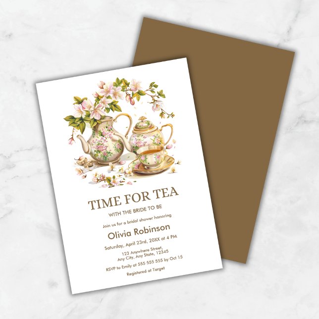 Convites Hora Floral do Bule para o Chá de panela de Chá (Floral Teapot Time for Tea Bridal Shower Invitation )