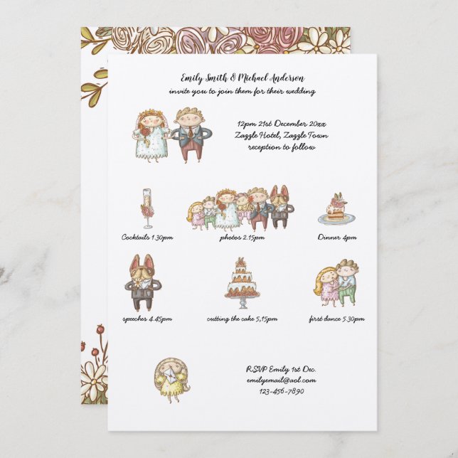 Convites Horário de Casamento Convide Rustic Handatraído Kr (Frente/Verso)