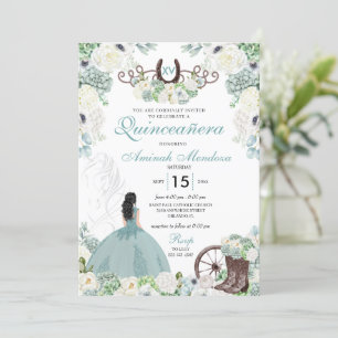 Convites Horferradura Floral Verde Quinceañera Ocidental