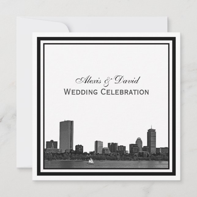 Convites Horizonte de Boston Gravado Quadro L Casamento (Frente)