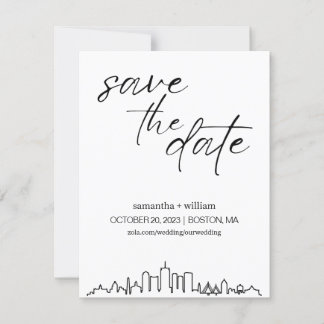 Convites Horizonte de Boston Minimalista Save The Date