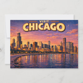 Convites Horizonte de Chicago e Lago Michigan à noite