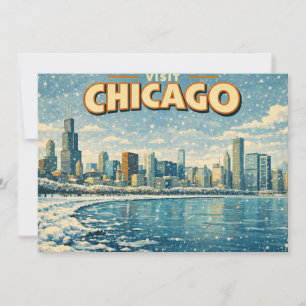 Convites Horizonte de Chicago e Lago Michigan no inverno
