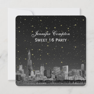 Convites Horizonte de Chicago Etch Gray Starry SQ Sweet 16