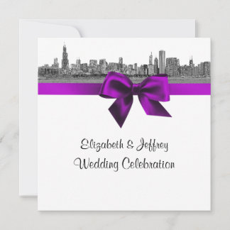 Convites Horizonte de Chicago Gravado BW SQ Violeta Casamen