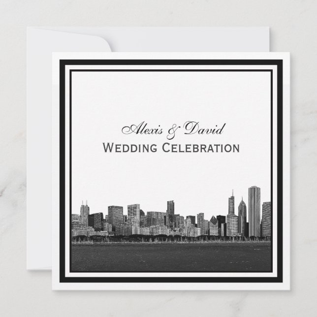 Convites Horizonte de Chicago Gravado Quado Casamento (Frente)