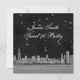 Convites Horizonte de Chicago Preto Dourado Estrela Sweet 1