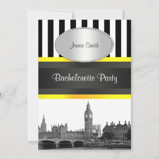 Convites Horizonte de Londres BW Blk Wht Strp Ylo P Despedi