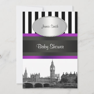 Convites Horizonte de Londres Preto e Branco Faixa Roxa Chã