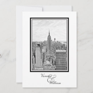 Convites Horizonte de NY Cidade ESB BW Gravado Casamento