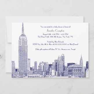 Convites Horizonte de NYC 01 Gravado Branco Chuvinha Azul