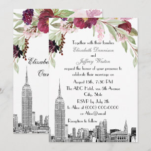 Convites Horizonte de NYC ESB Etch Burgundy Rosa Floral Cas