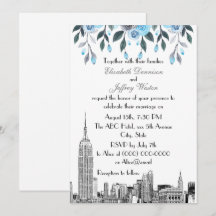 Horizonte de NYC ESB Etch Casamento Floral Azul Ci