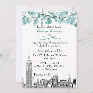 Convites Horizonte de NYC ESB Etch Eucalipto Casamento