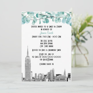 Convites Horizonte de NYC ESB Etch Eucalipto Sweet 16