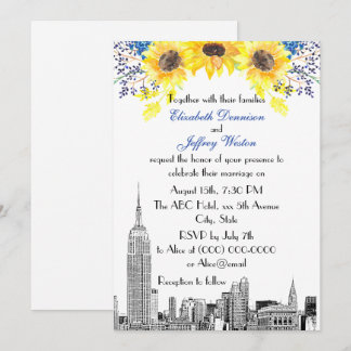 Convites Horizonte de NYC ESB Etch Girassol #2 Floral Casam