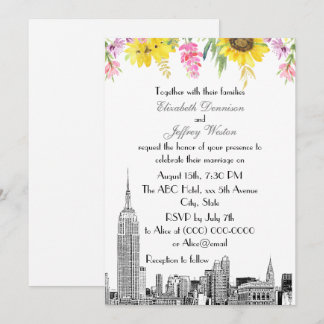 Convites Horizonte de NYC ESB Etch Girassol Rosa Flor Casam